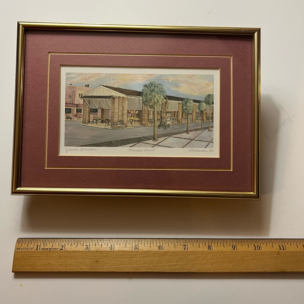 Signed and framed watercolor print Jeannie Drucker “Market Street” Charleston SC